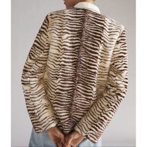 Anthropologie UNREAL FUR Striped Faux Fur Jacket - Retail $429, Size: XL NWT